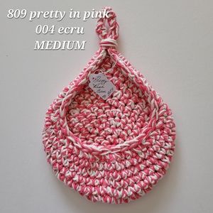 MEDIUM 809 PRETTY IN PINK 004 ECRU HANDMADE CROCHETED  HANGING WALL BASKET 2…